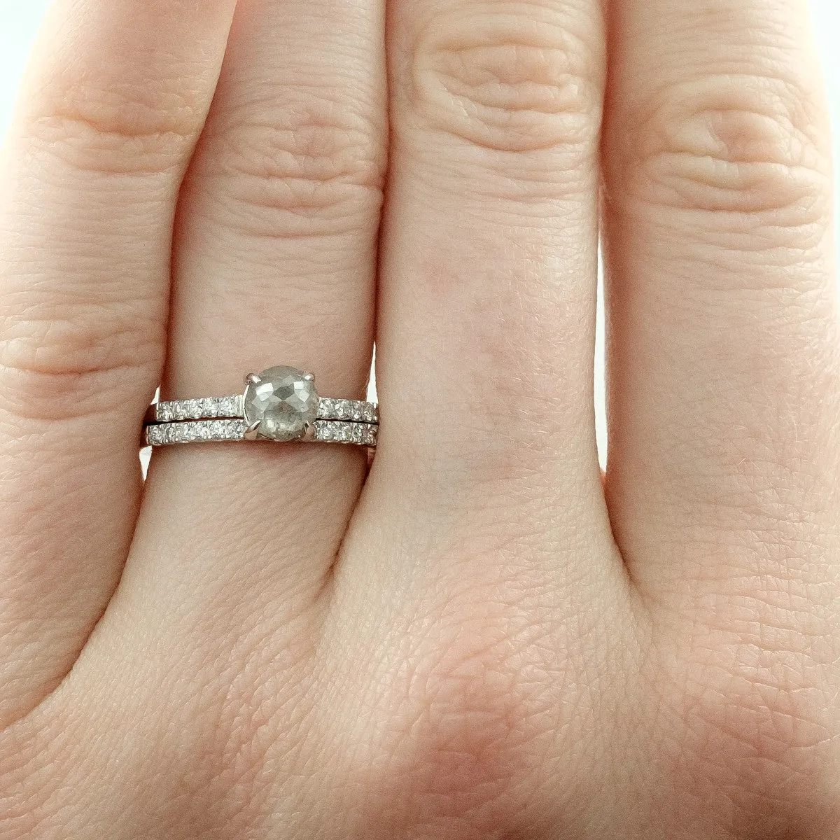 14k White Gold, White Diamond, Half Eternity Wedding Band, 14k White Gold