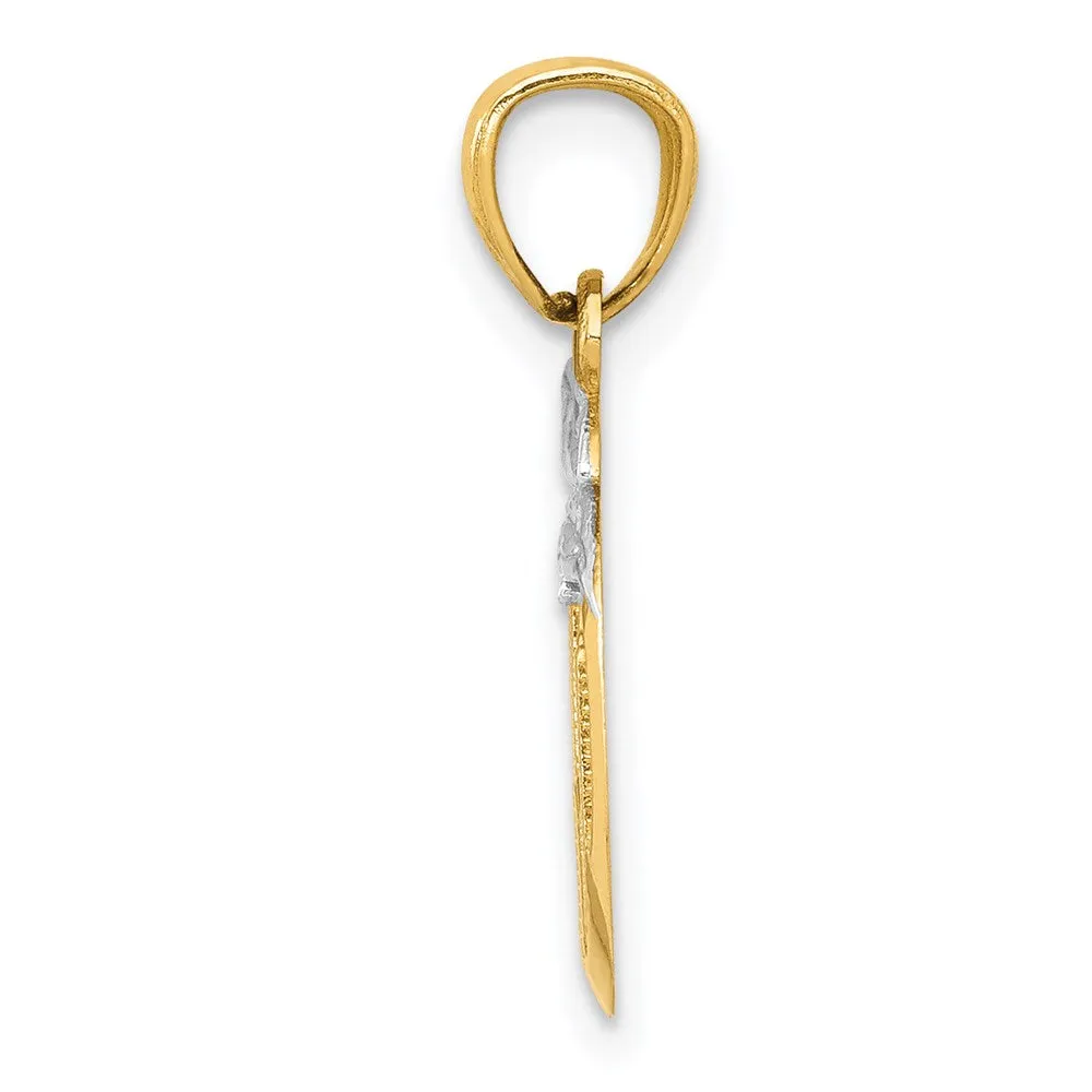 14k Yellow Gold & Rhodium with White Gold Rhodium Cut-out New York Skyline in Apple Pendant