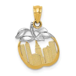 14k Yellow Gold & Rhodium with White Gold Rhodium Cut-out New York Skyline in Apple Pendant