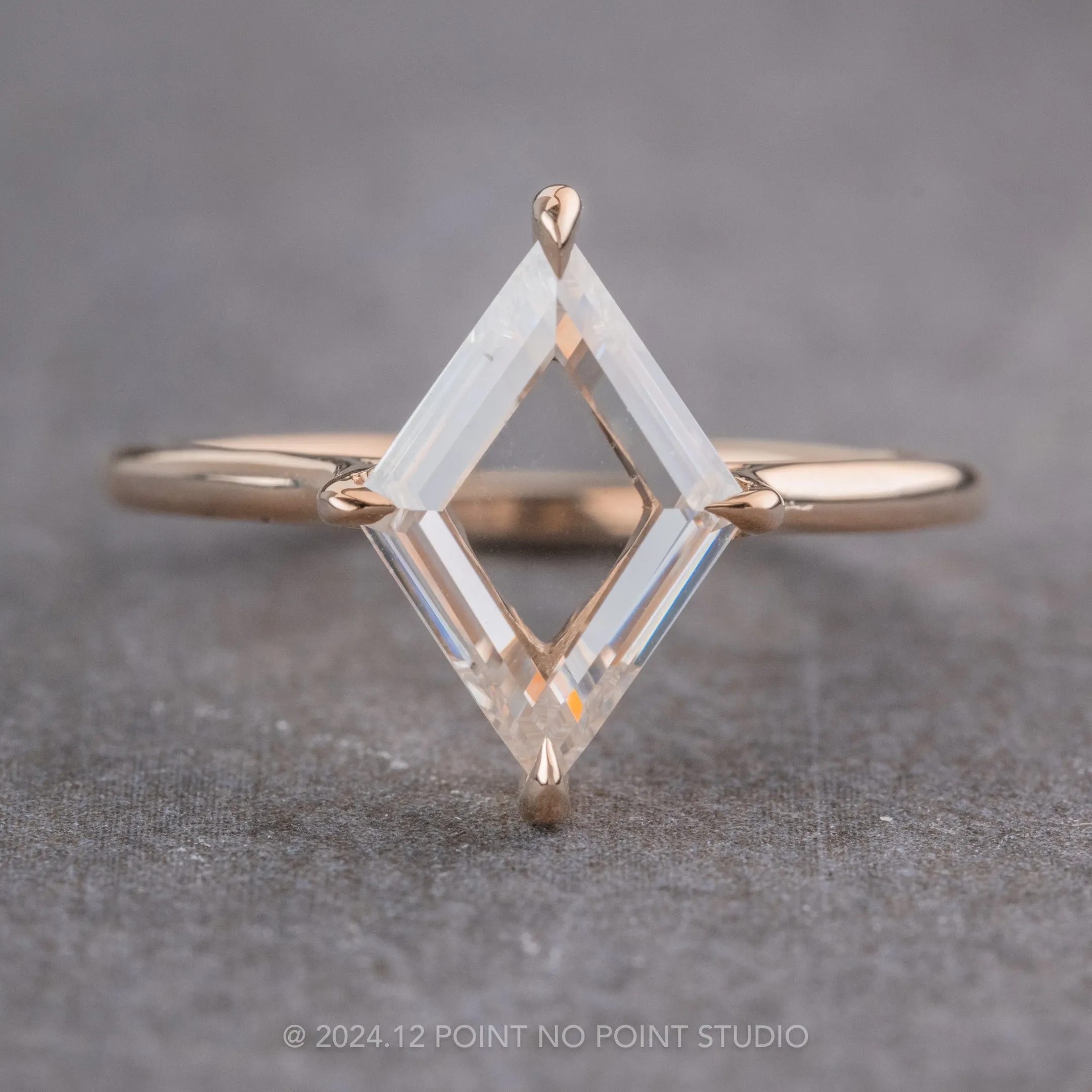 1.50 Carat Lozenge Moissanite Engagement Ring, Lark Setting, 14k Rose Gold