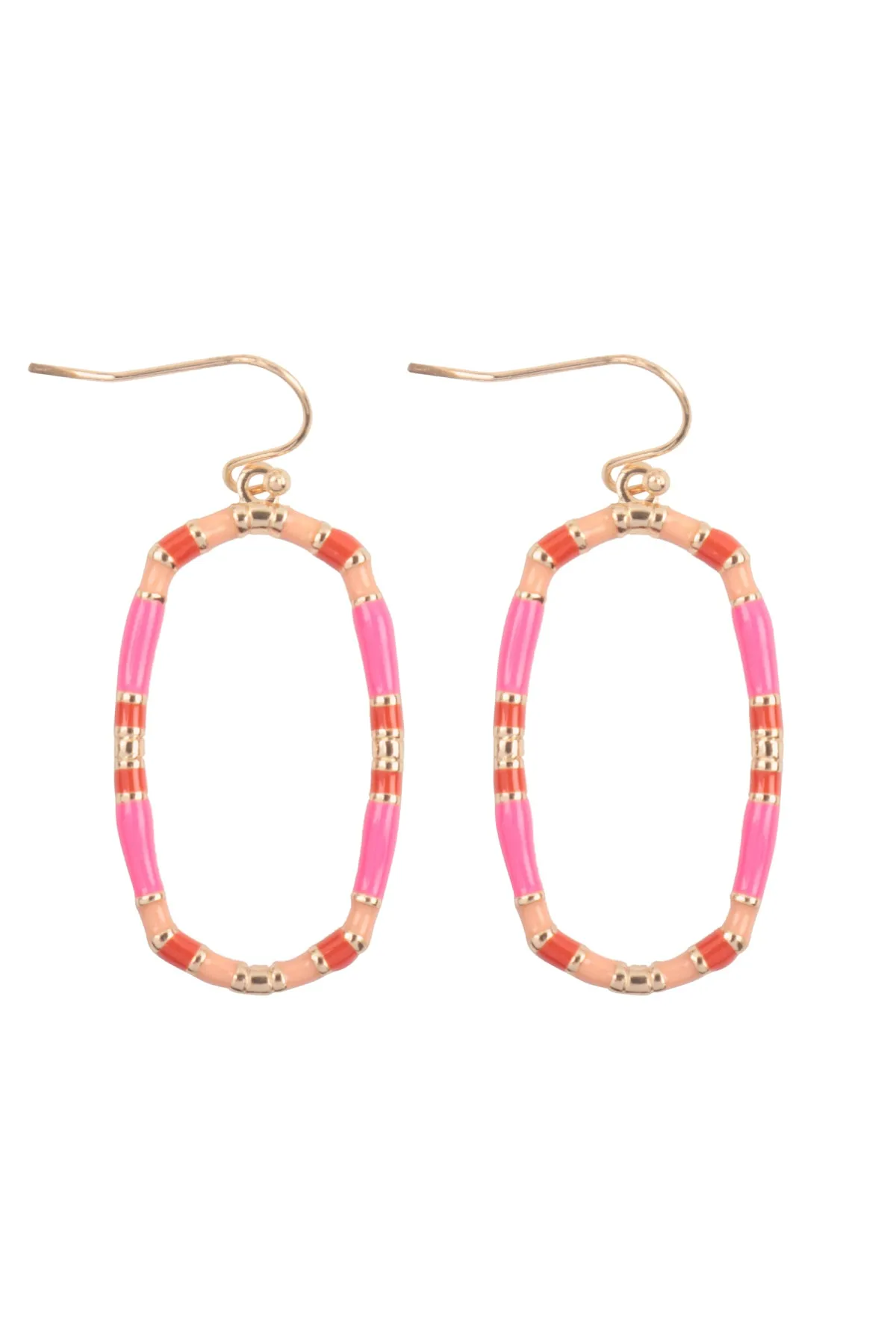 1.5" OVAL COLOR BLOCK ENAMEL DROP EARRINGS