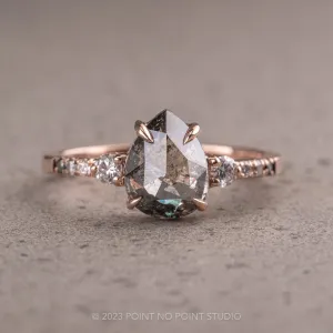 1.65 Carat Black Speckled Pear Diamond Engagement Ring, Ombre Eliza Setting, 14K Rose Gold