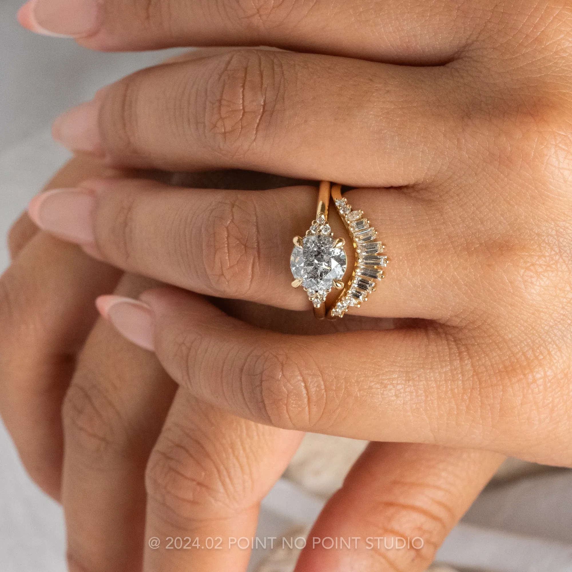 1.66 Carat Salt and Pepper Round Diamond Engagement Ring, Quinn Setting, 14K Yellow Gold