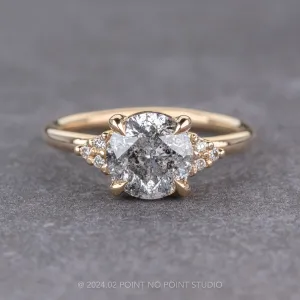 1.66 Carat Salt and Pepper Round Diamond Engagement Ring, Quinn Setting, 14K Yellow Gold