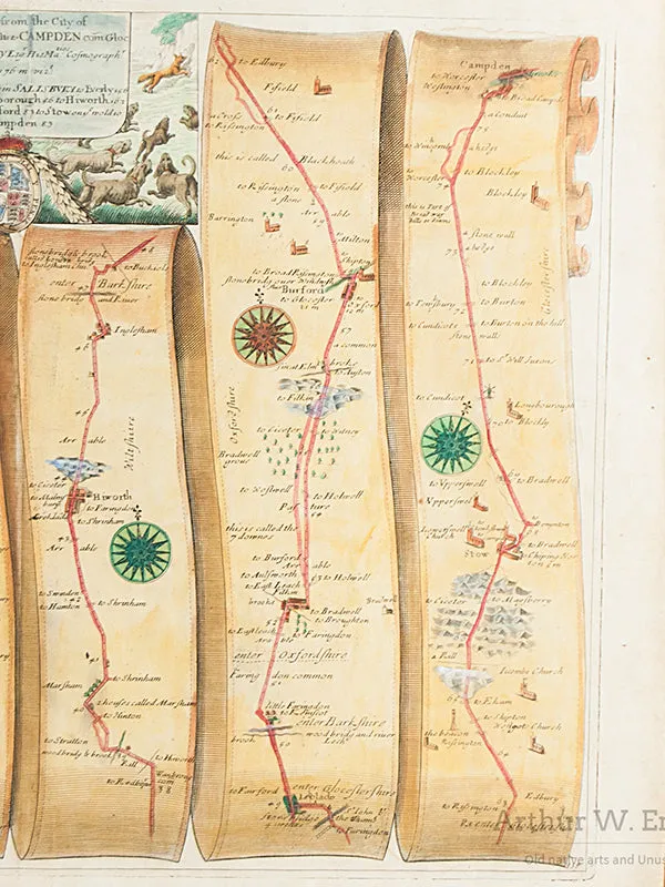 1675 Strip Map of the  road from Salisbury to Campden, England, Framed