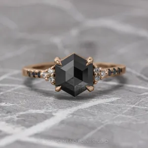 1.72 Carat Black Hexagon Diamond Engagement Ring, Quincy Setting, 14K Rose Gold