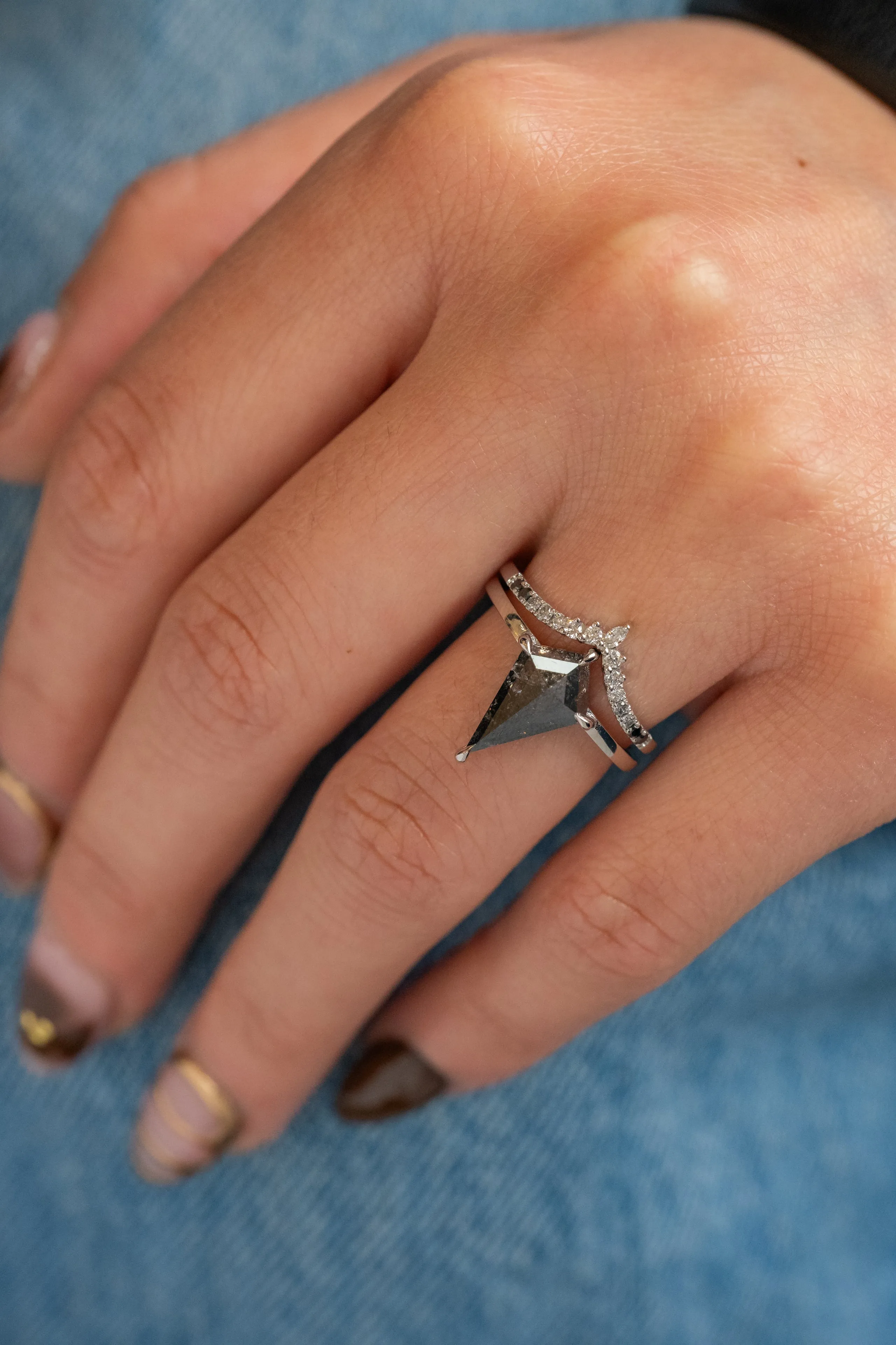 1.81 Carat Black Speckled Kite Diamond Engagement Ring, Jane Setting, Platinum