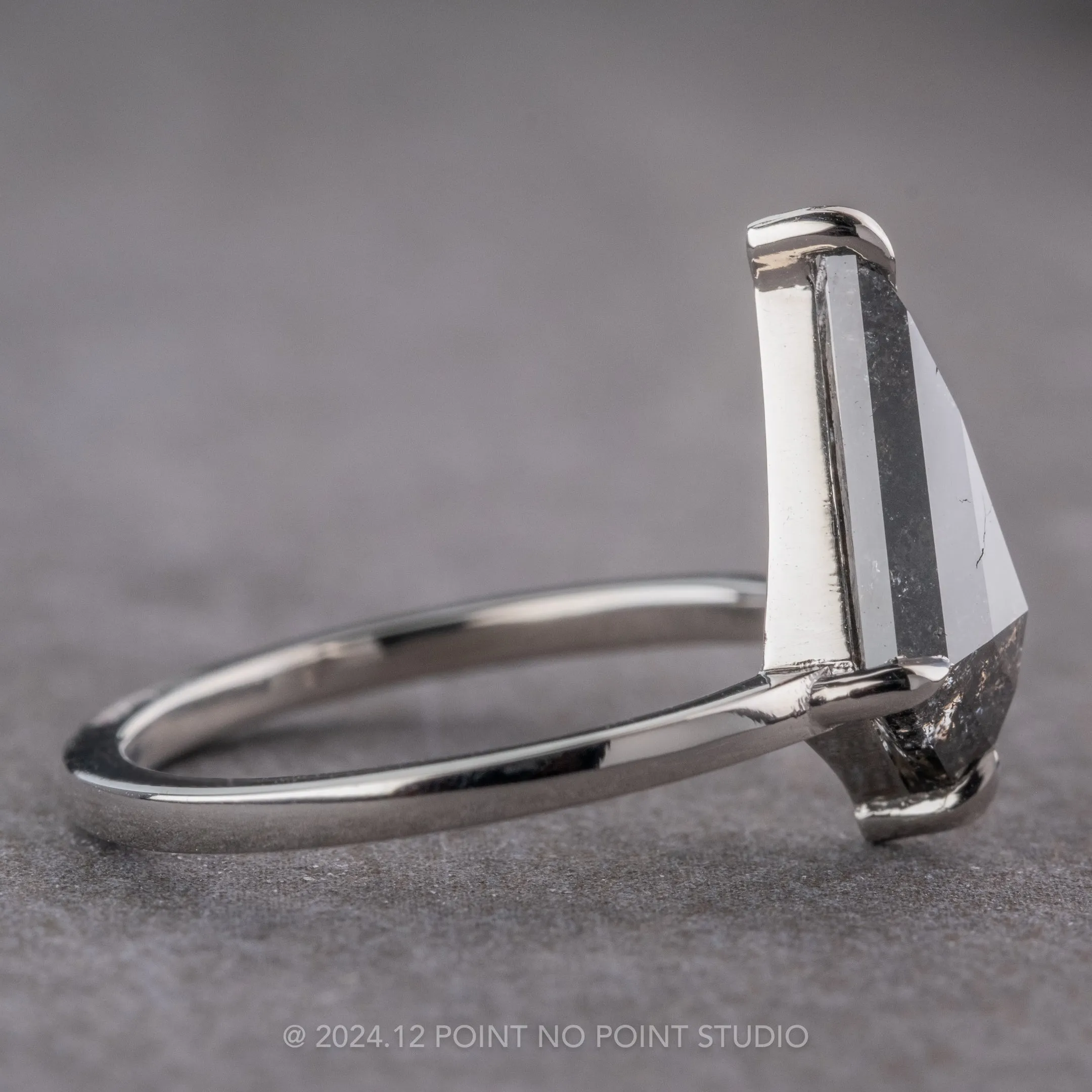 1.81 Carat Black Speckled Kite Diamond Engagement Ring, Jane Setting, Platinum