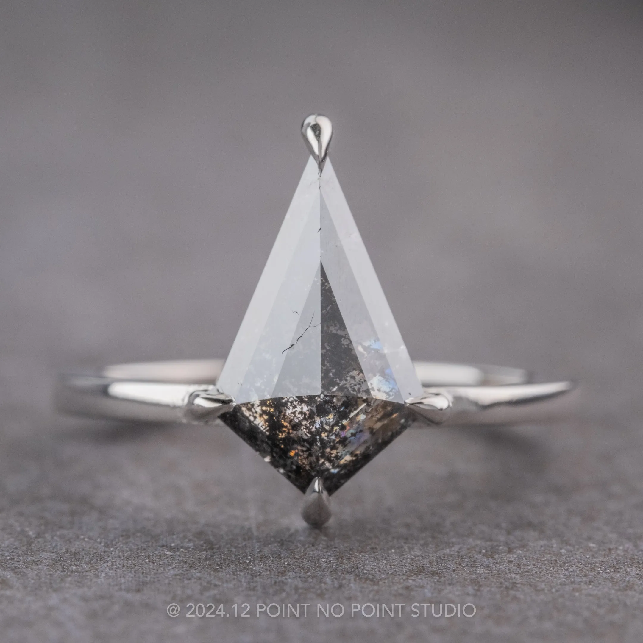 1.81 Carat Black Speckled Kite Diamond Engagement Ring, Jane Setting, Platinum