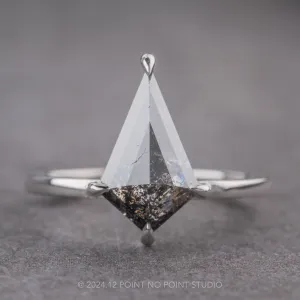 1.81 Carat Black Speckled Kite Diamond Engagement Ring, Jane Setting, Platinum