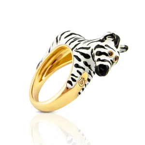 18K Gold-Plated Enamel Marta Zebra Ring