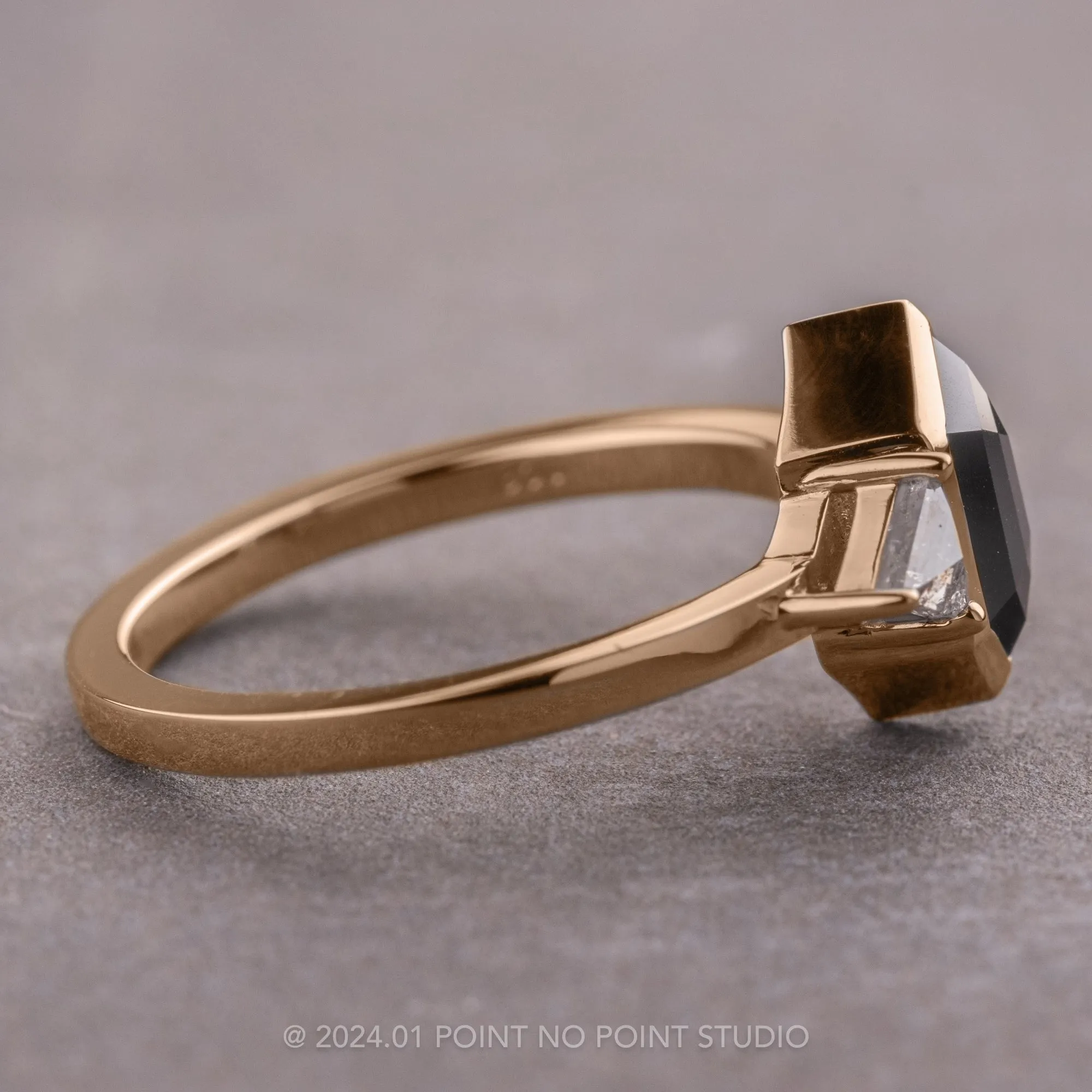 2 Carat Black Hexagon Diamond Engagement Ring, Bezel Zoe Setting, 14k Rose Gold