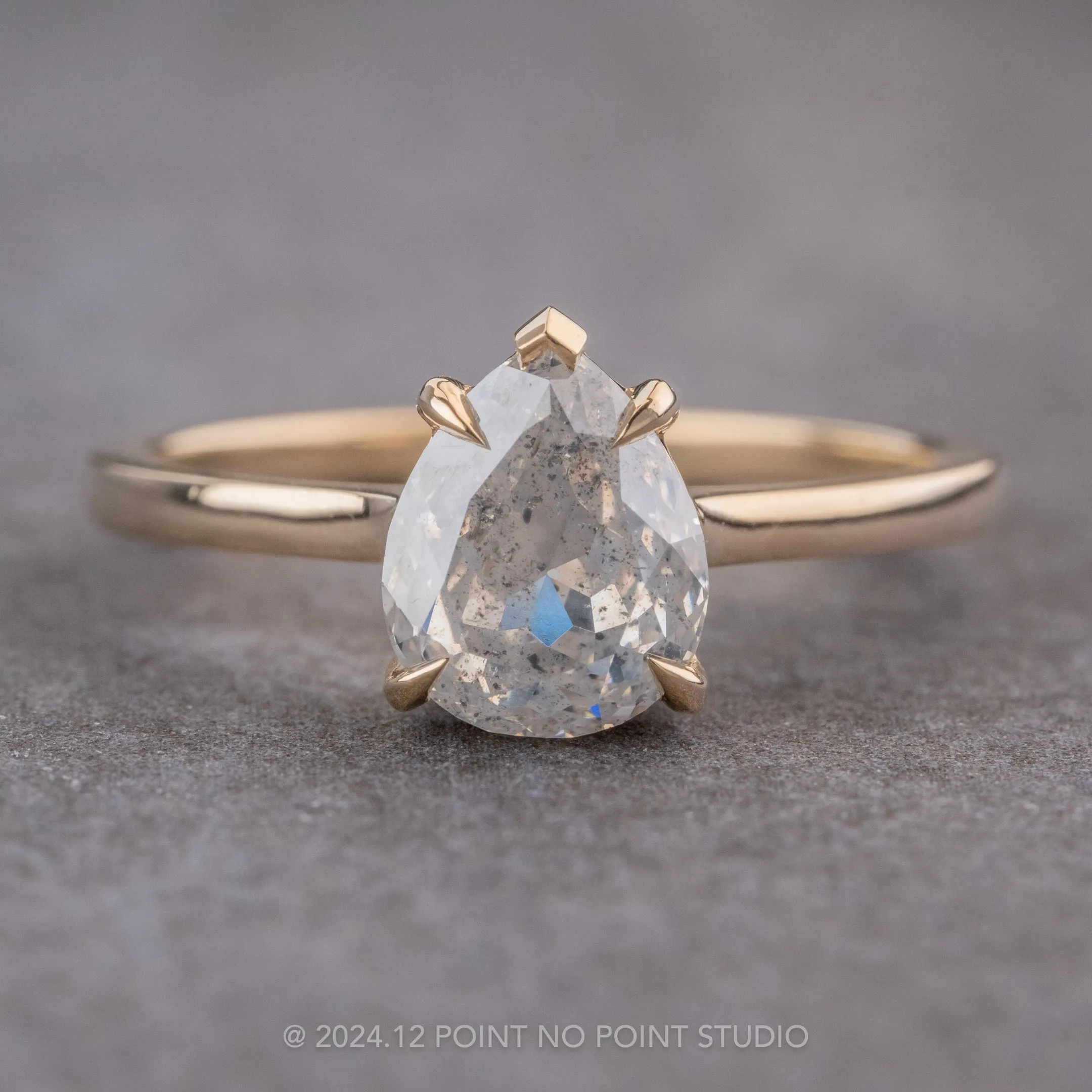 2.01 Carat Icy Grey Pear Diamond Engagement Ring, Lark Setting, 14K Yellow Gold