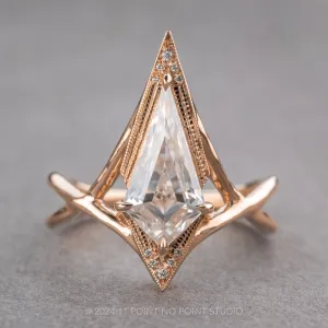 2.01 Carat Kite Moissanite and Diamond Engagement Ring, Twisted Arwen Setting, 14k Rose Gold
