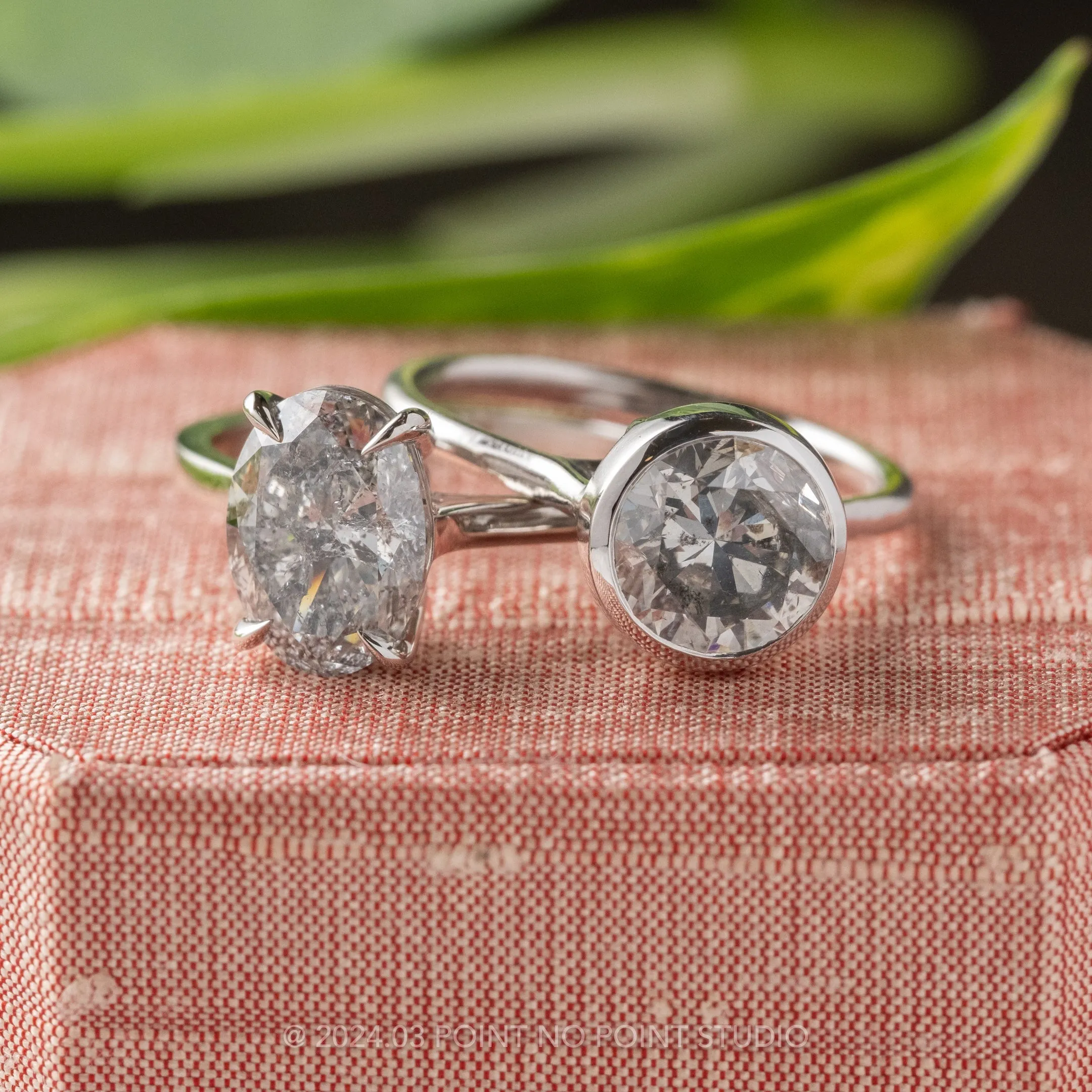 2.04 Carat Salt and Pepper Round Diamond Engagement Ring, Bezel Tulip Jane Setting, Platinum