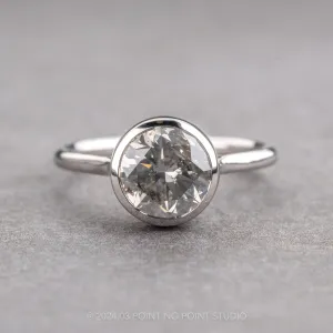 2.04 Carat Salt and Pepper Round Diamond Engagement Ring, Bezel Tulip Jane Setting, Platinum