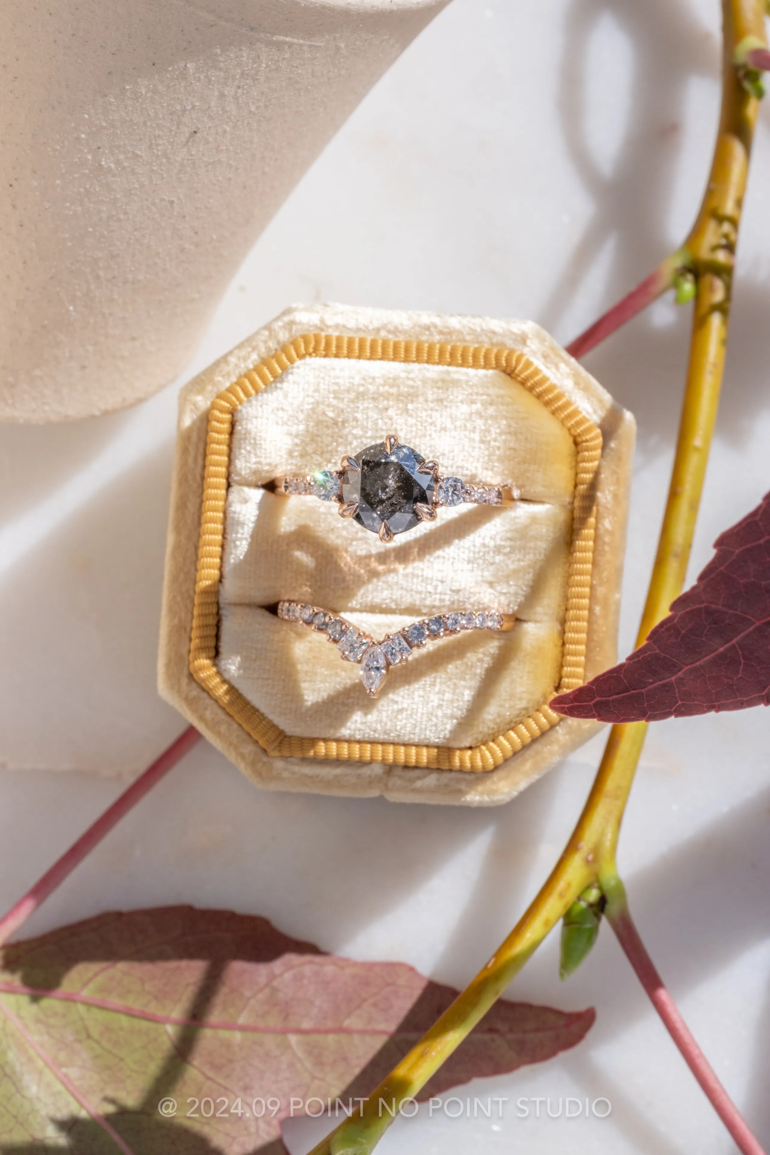 2.23 Carat Black Speckled Round Diamond Engagement Ring, Eliza Setting, 14K Rose Gold