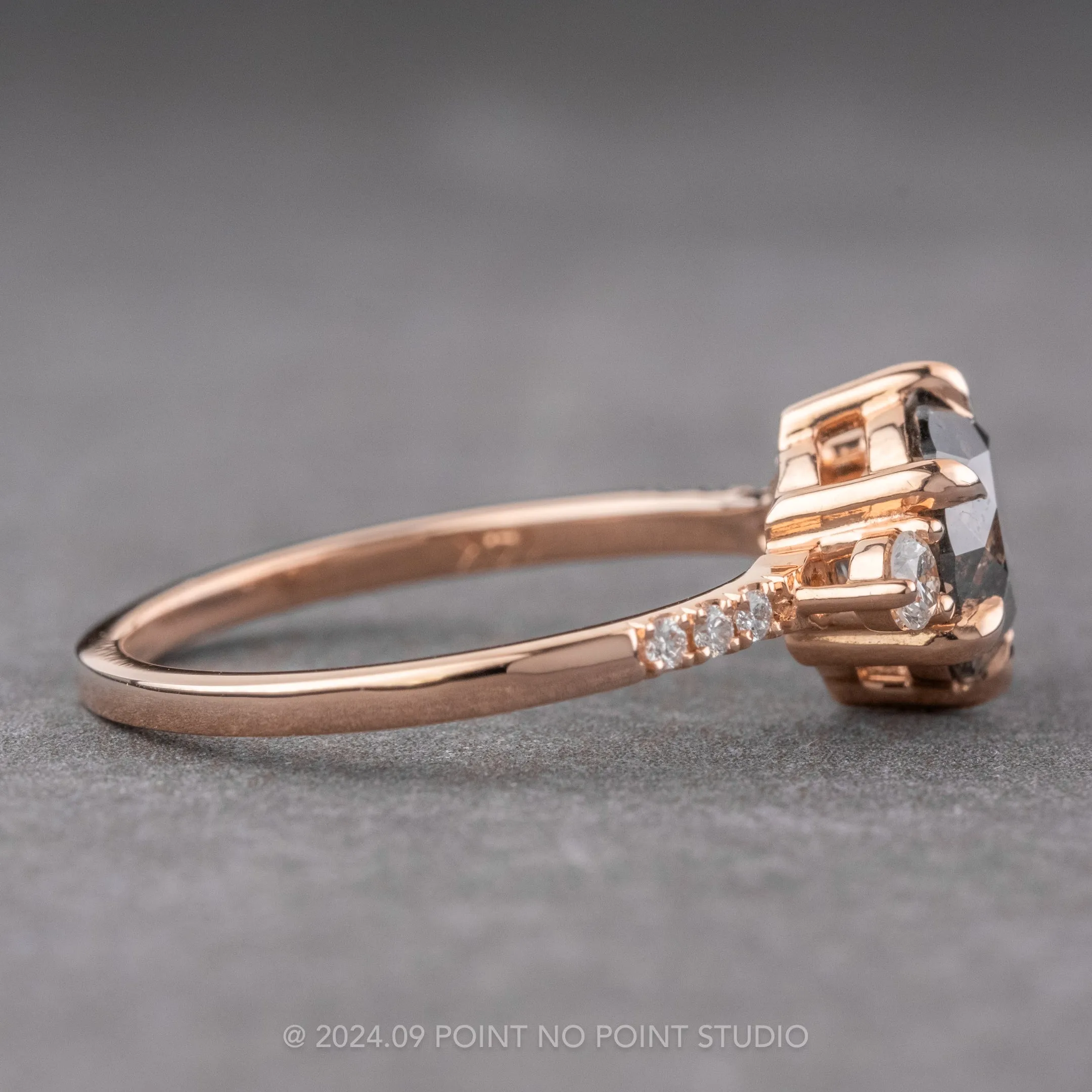 2.23 Carat Black Speckled Round Diamond Engagement Ring, Eliza Setting, 14K Rose Gold