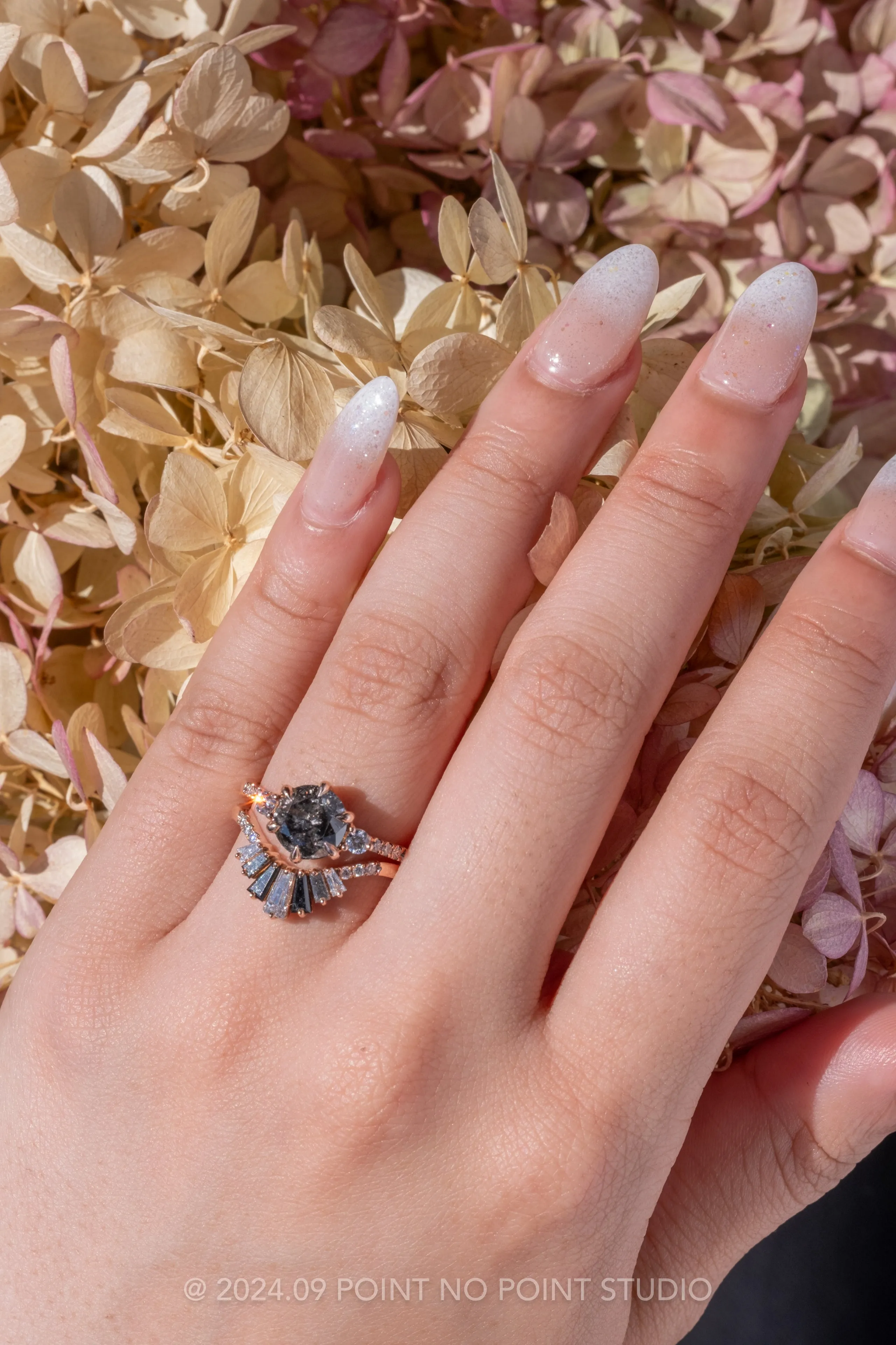2.23 Carat Black Speckled Round Diamond Engagement Ring, Eliza Setting, 14K Rose Gold