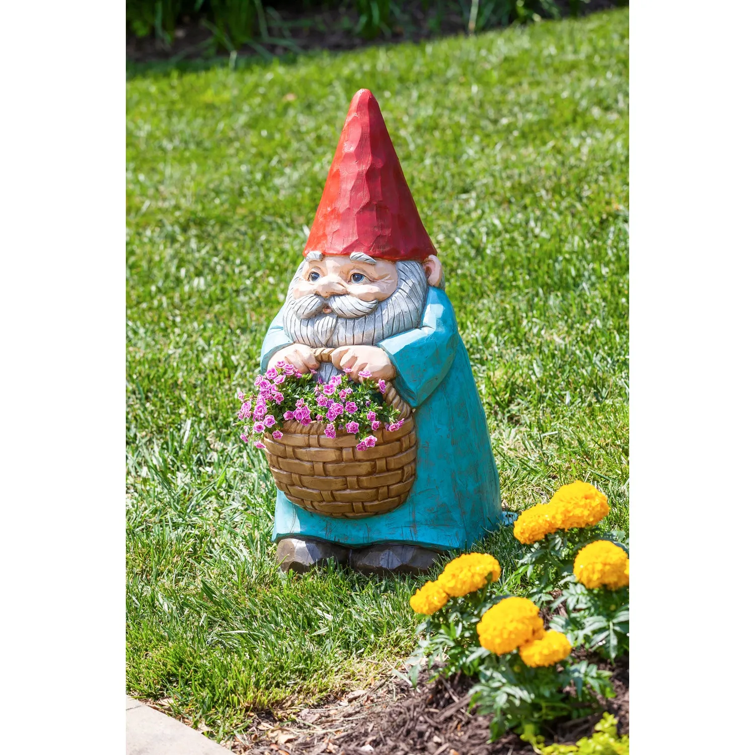 29"H Hollow Concealment Statuary, Gnome with Planter, 16.54"x15.94"x31.1"inches