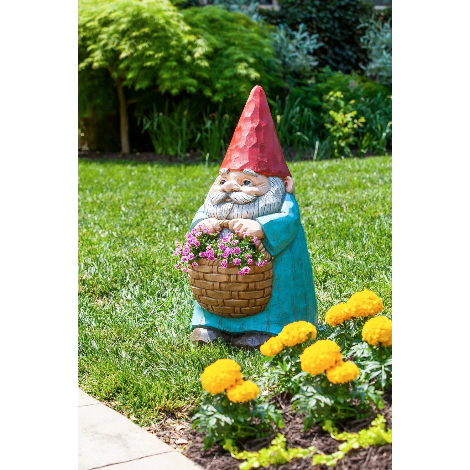 29"H Hollow Concealment Statuary, Gnome with Planter, 16.54"x15.94"x31.1"inches