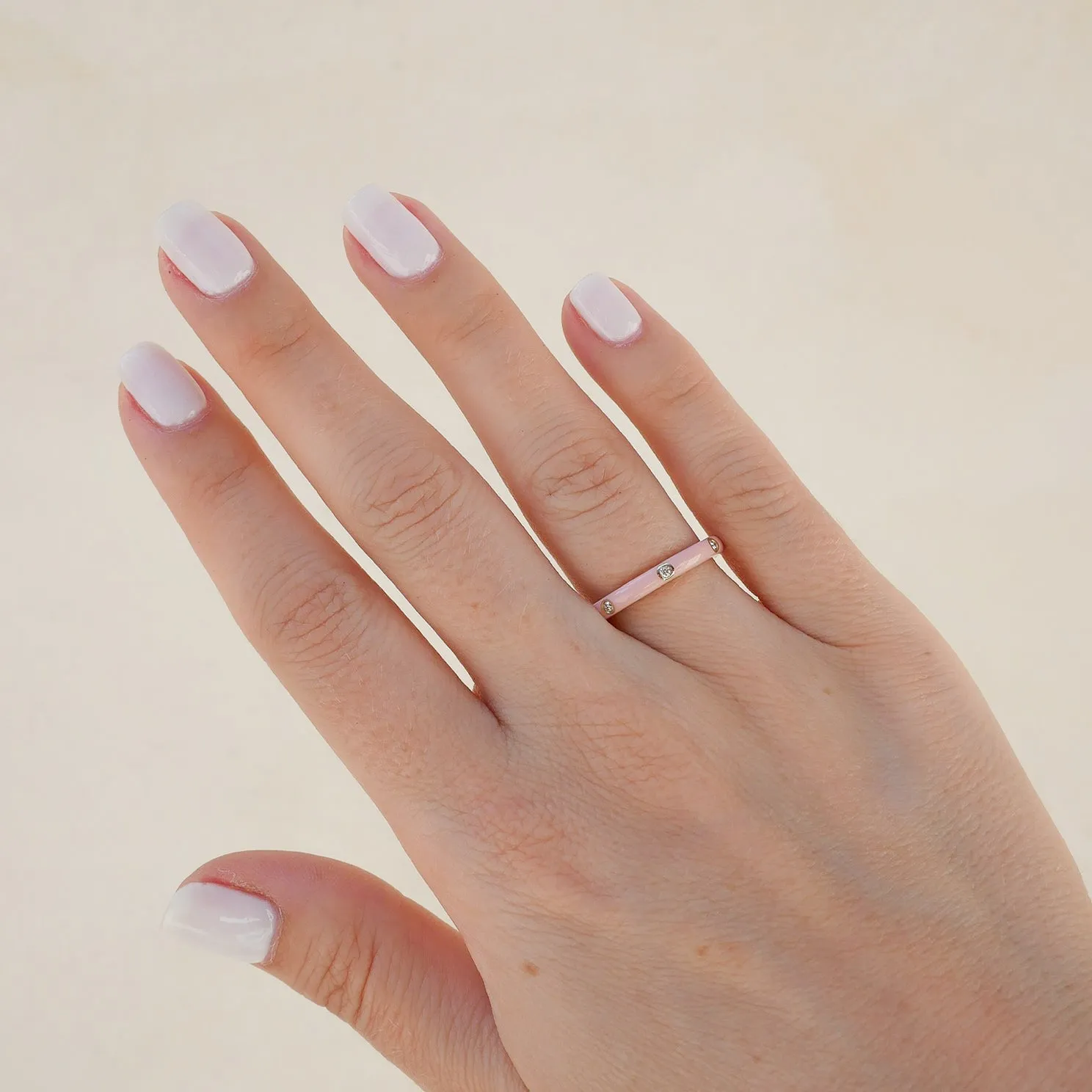 3 Diamond & Blush Enamel Stack Ring