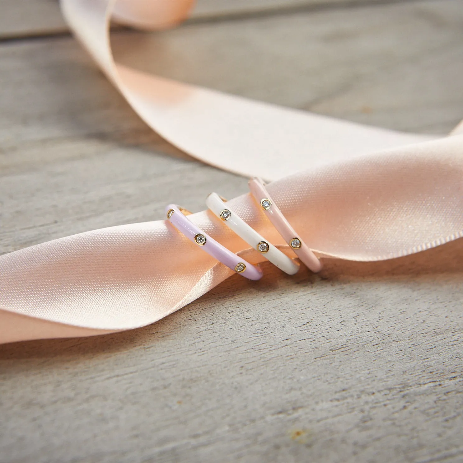 3 Diamond & Blush Enamel Stack Ring