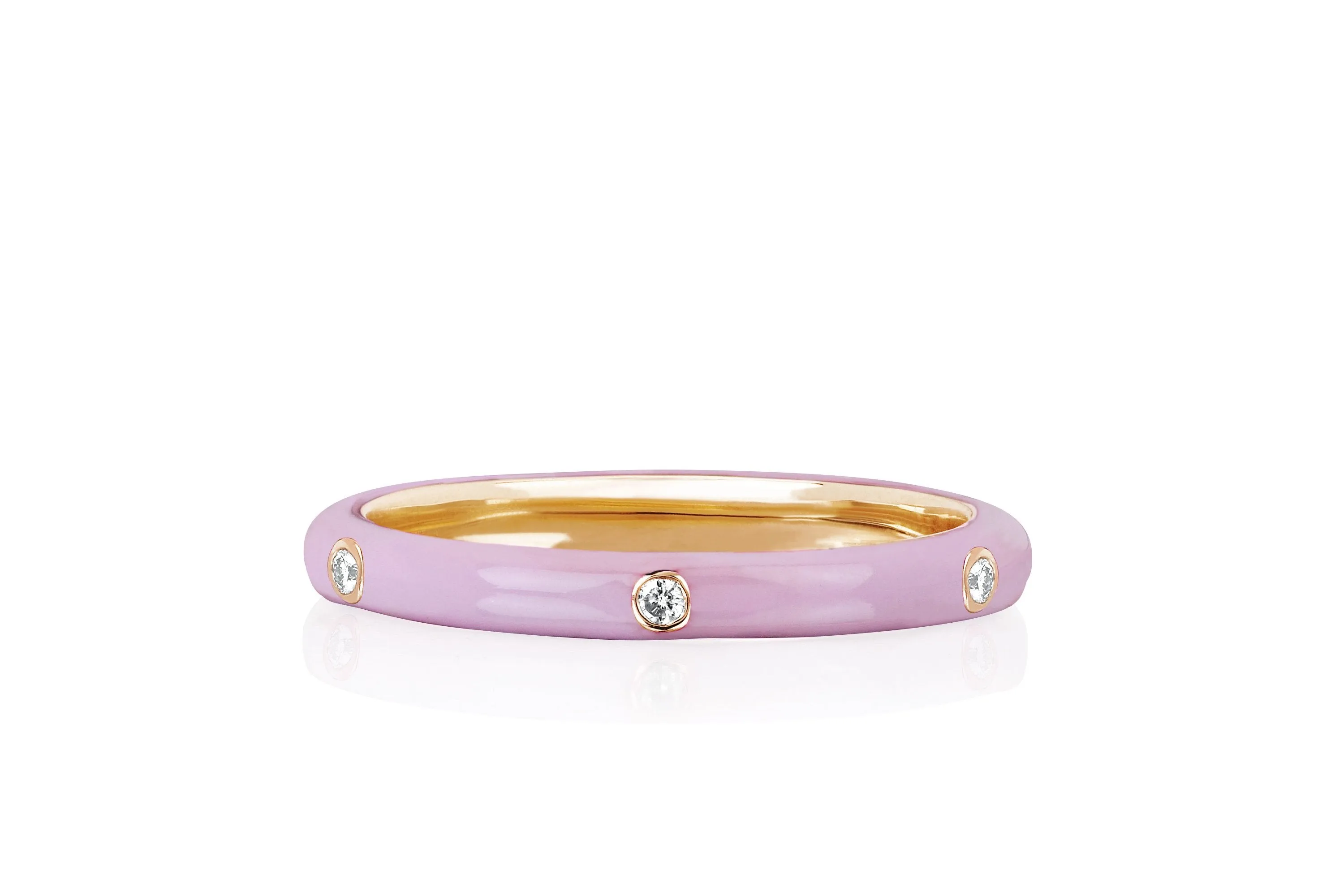 3 Diamond & Light Pink Enamel Stack Ring