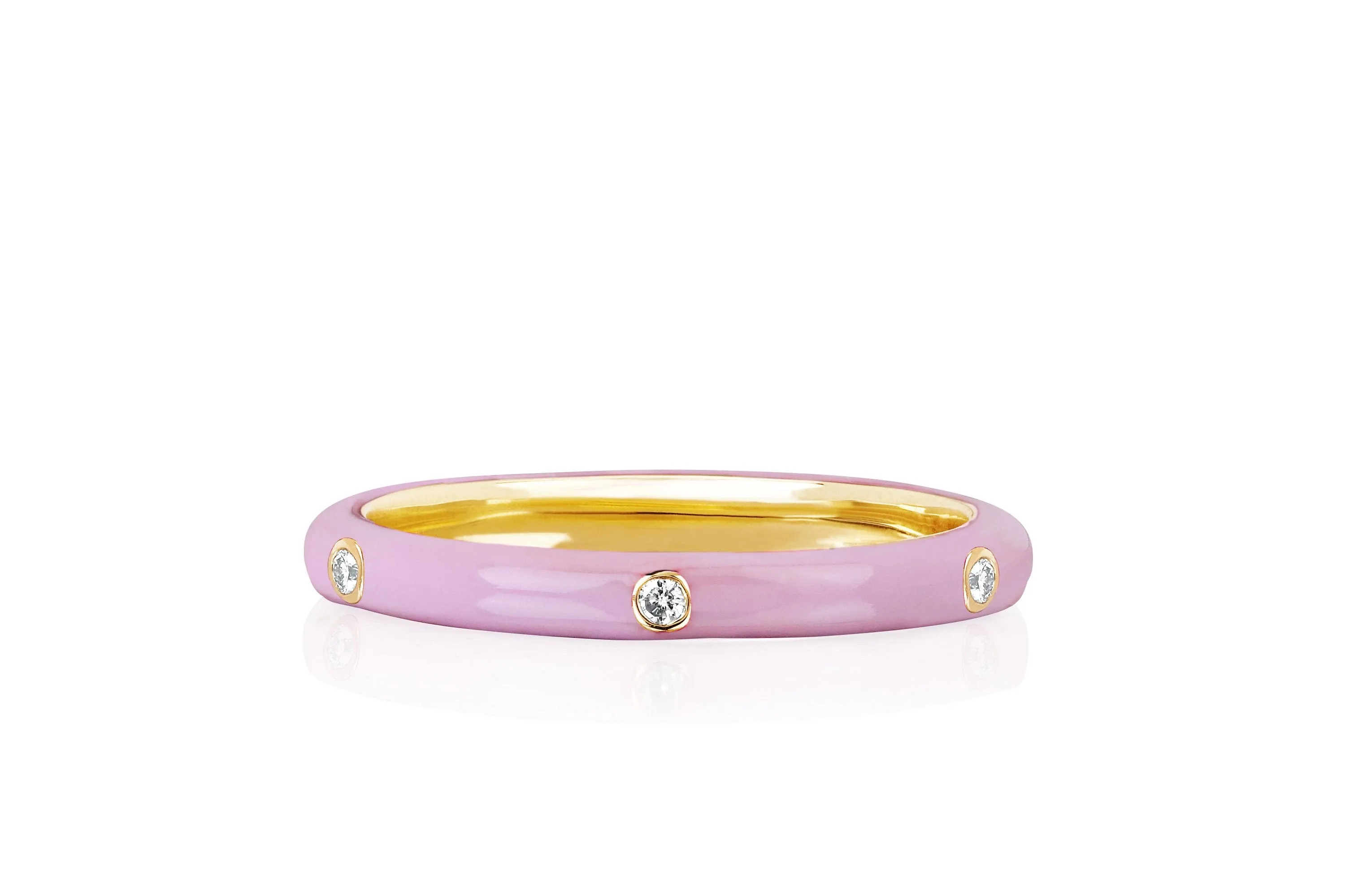 3 Diamond & Light Pink Enamel Stack Ring