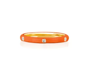 3 Diamond & Orange Enamel Stack Ring