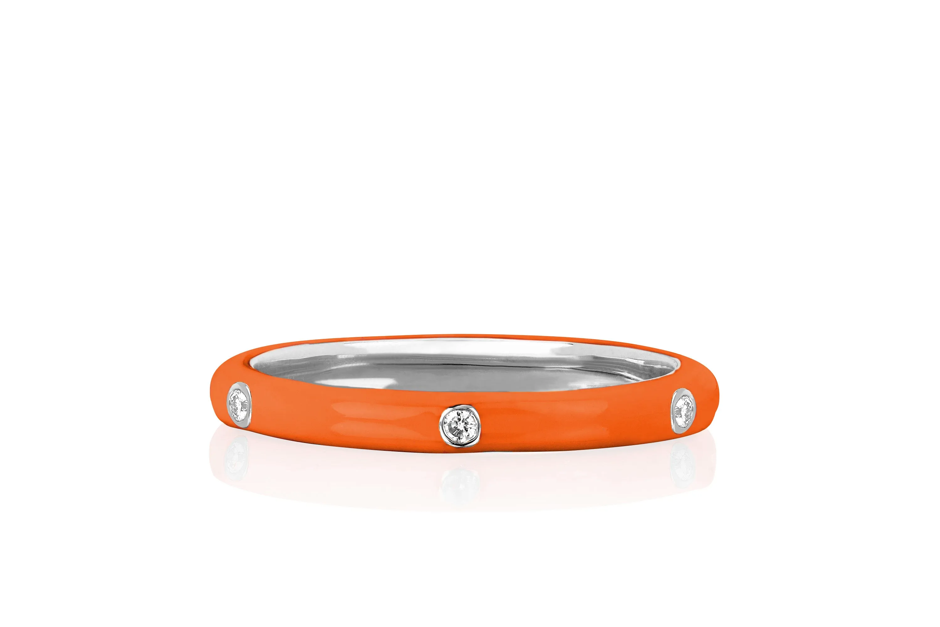 3 Diamond & Orange Enamel Stack Ring
