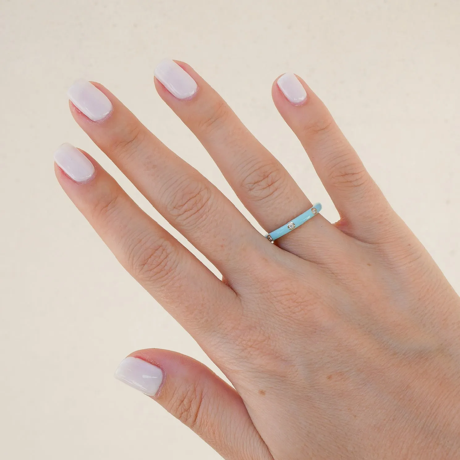 3 Diamond & Turquoise Enamel Stack Ring