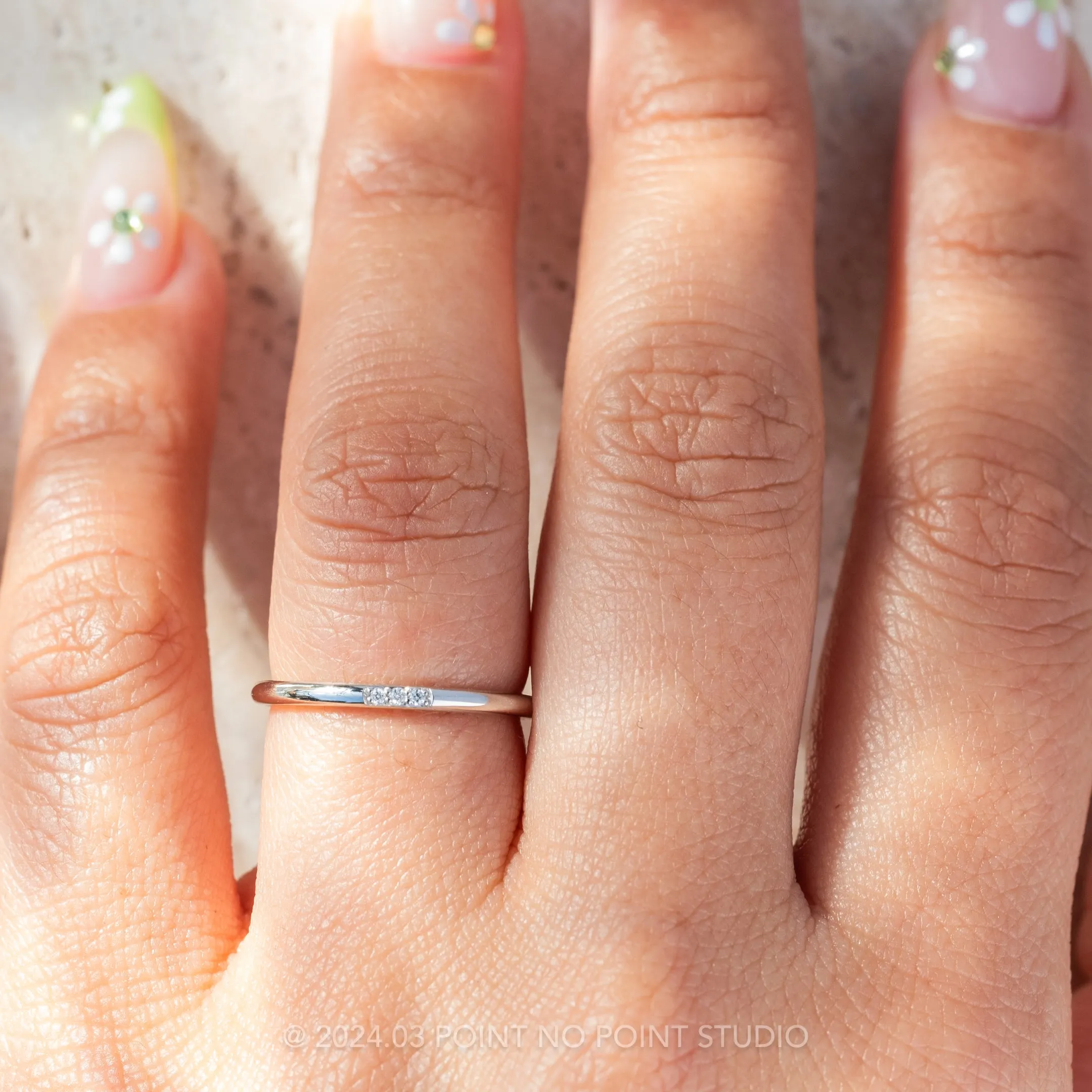 3 Diamond Round Wedding Band, Platinum