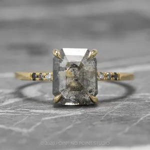 3.04 Carat Salt and Pepper Emerald Shaped Diamond Engagement Ring, Ombre Jules Setting, 14K Yellow Gold