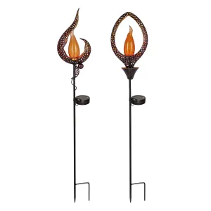 35"H Solar Garden Stake, Bronze Flame, 2 Asst,2sp7347