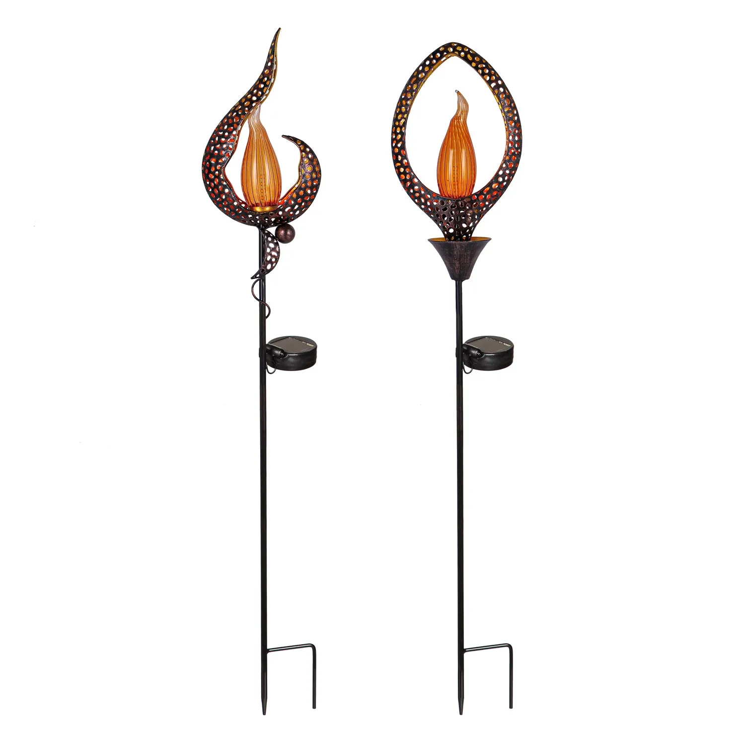 35"H Solar Garden Stake, Bronze Flame, 2 Asst,2sp7347
