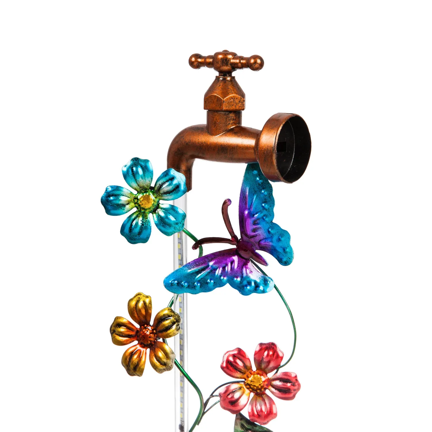 36.5"H Dripping Water Solar Faucet Garden Stake, 2 ASST, Butterfly and Hummingbird,2sp6767