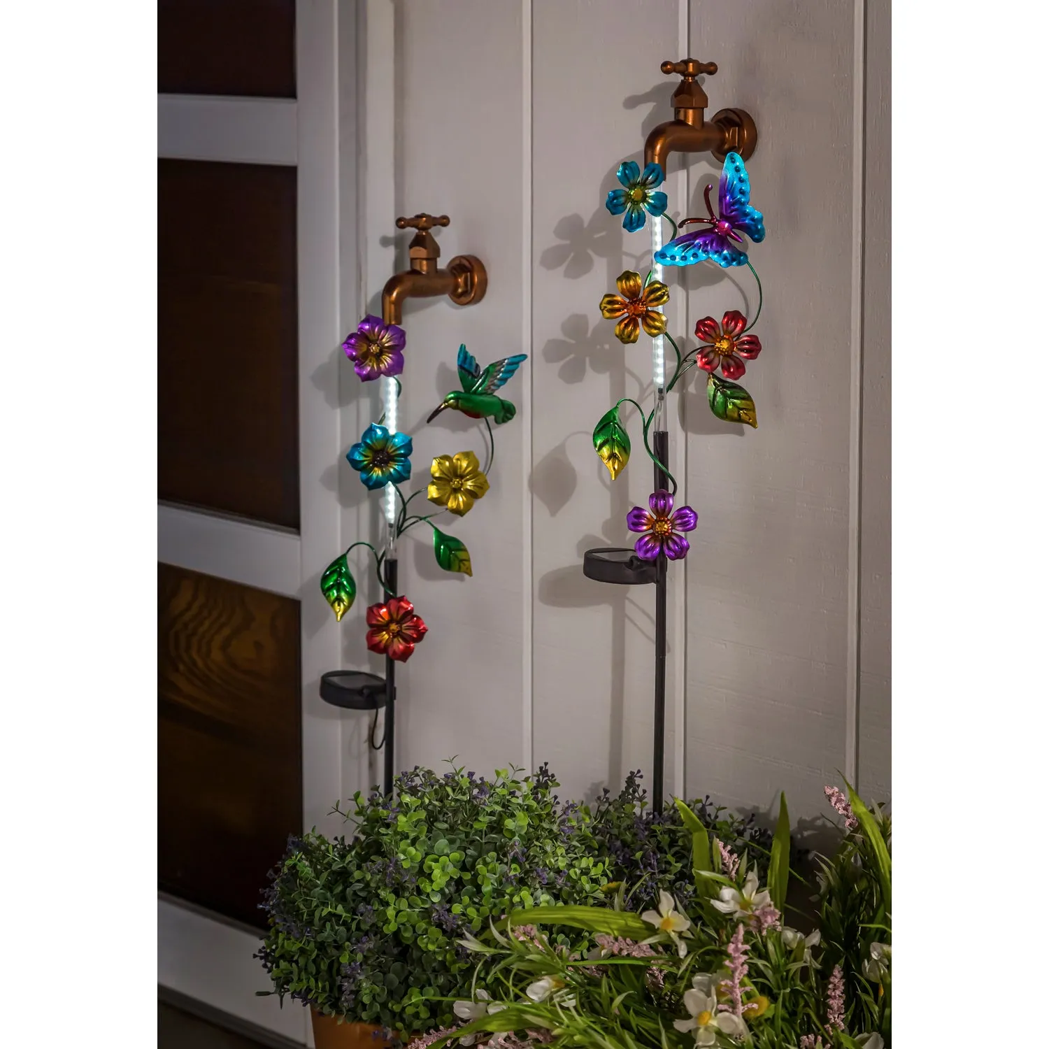 36.5"H Dripping Water Solar Faucet Garden Stake, 2 ASST, Butterfly and Hummingbird,2sp6767