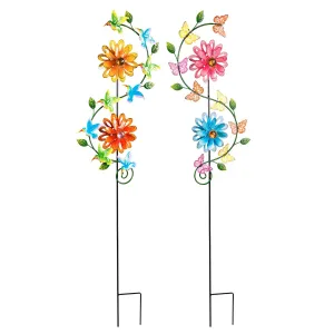 38.5"H Garden Stake with Spinning Flowers, Butterfly and Hummingbrid, 2 Asst,47m3826