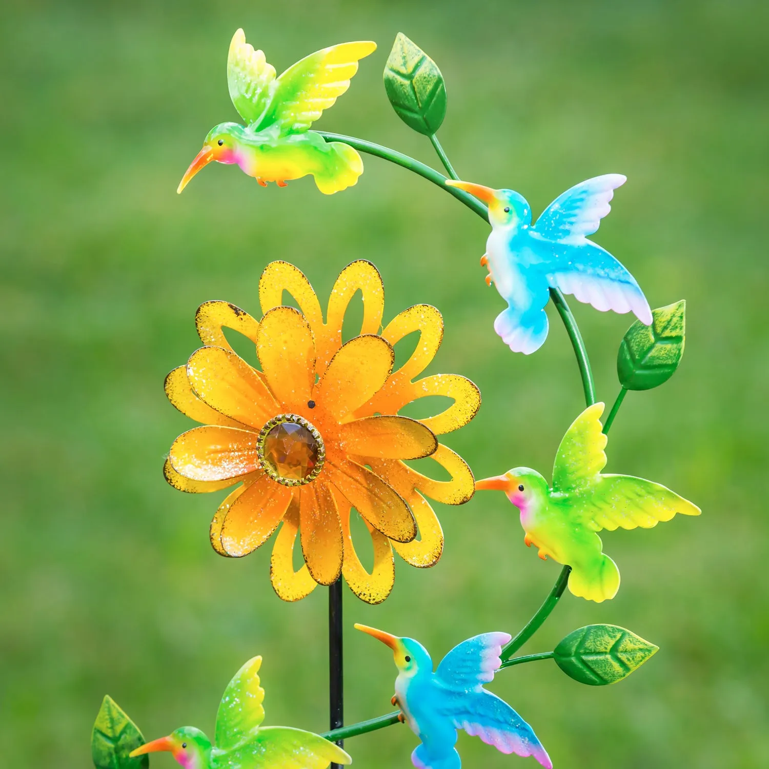38.5"H Garden Stake with Spinning Flowers, Butterfly and Hummingbrid, 2 Asst,47m3826