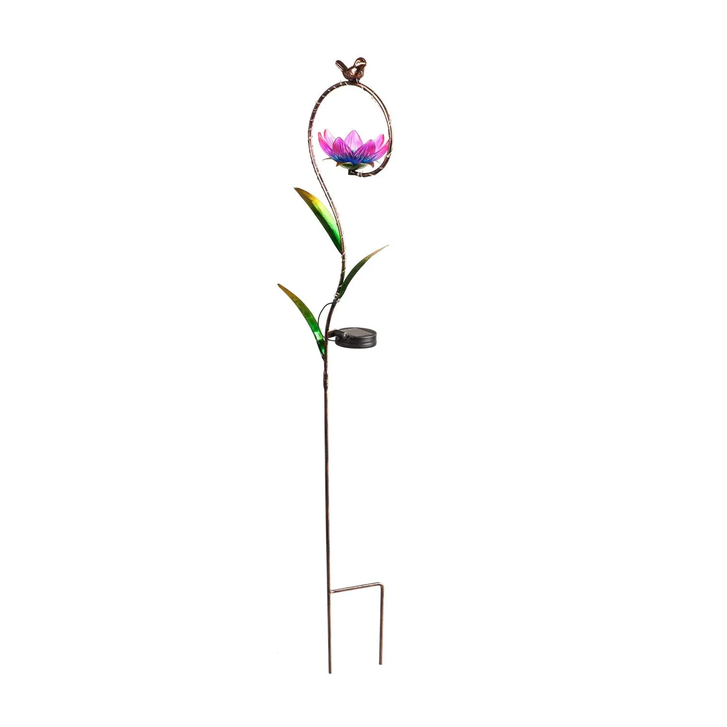 38"H Solar Garden Stake, Flower with Bronze Bird,2sp7268
