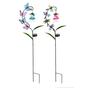38"H Solar Garden Stake with Twinkling Lights, Butterfly and Dragonfly, 2 Asst,2sp7270