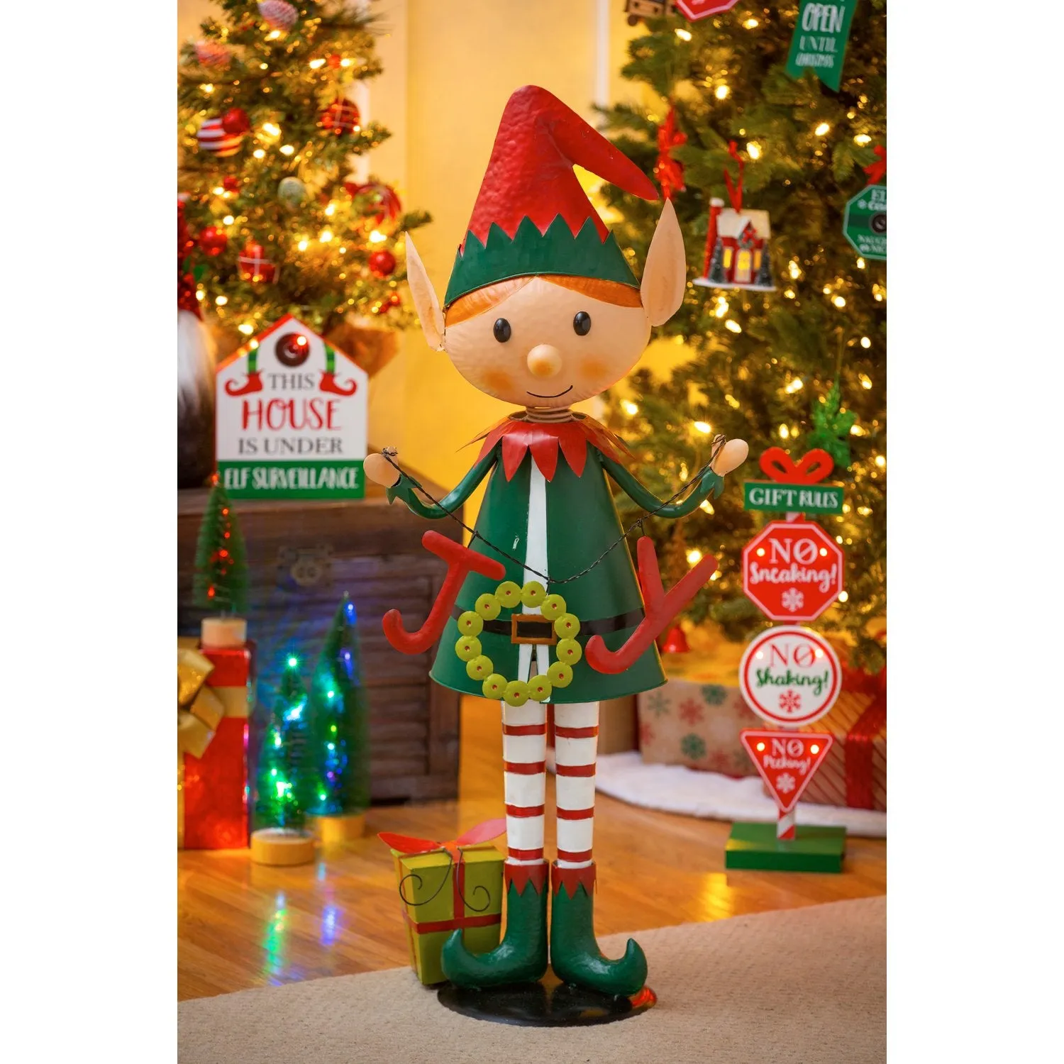 43"H Metal Bouncey Elf Joy Garden Statuary, 18.5"x11"x43"inches