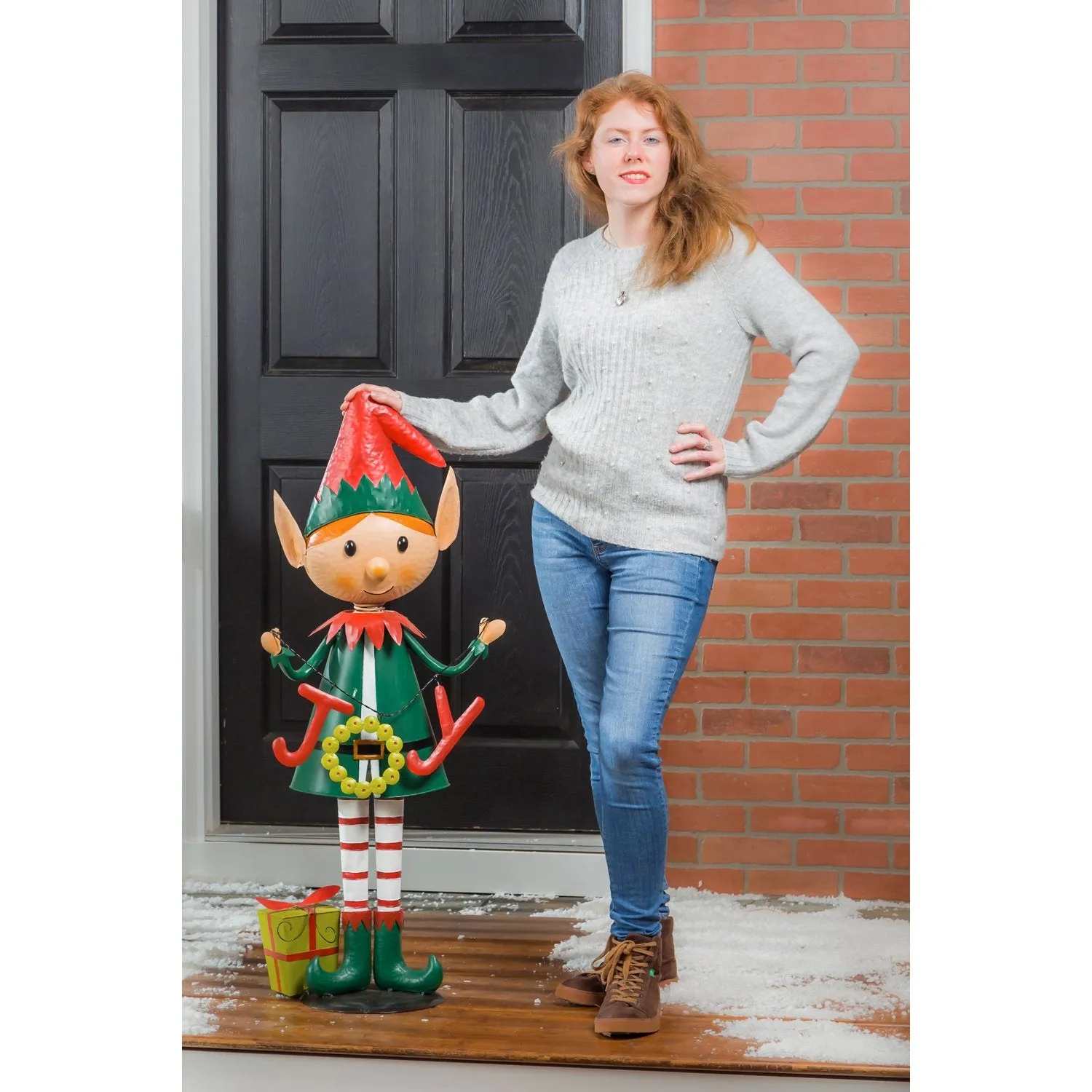 43"H Metal Bouncey Elf Joy Garden Statuary, 18.5"x11"x43"inches