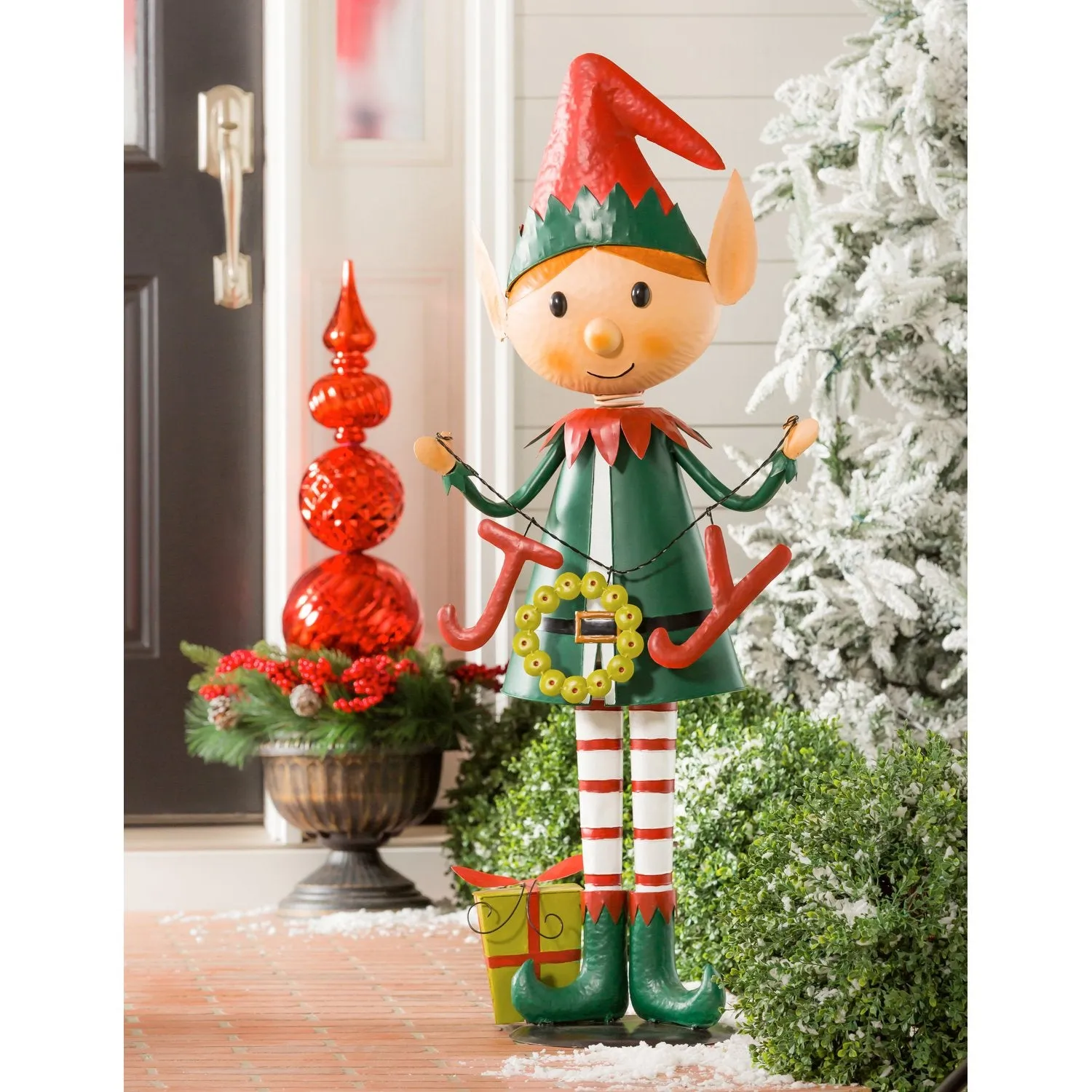 43"H Metal Bouncey Elf Joy Garden Statuary, 18.5"x11"x43"inches