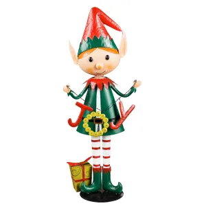 43"H Metal Bouncey Elf Joy Garden Statuary, 18.5"x11"x43"inches
