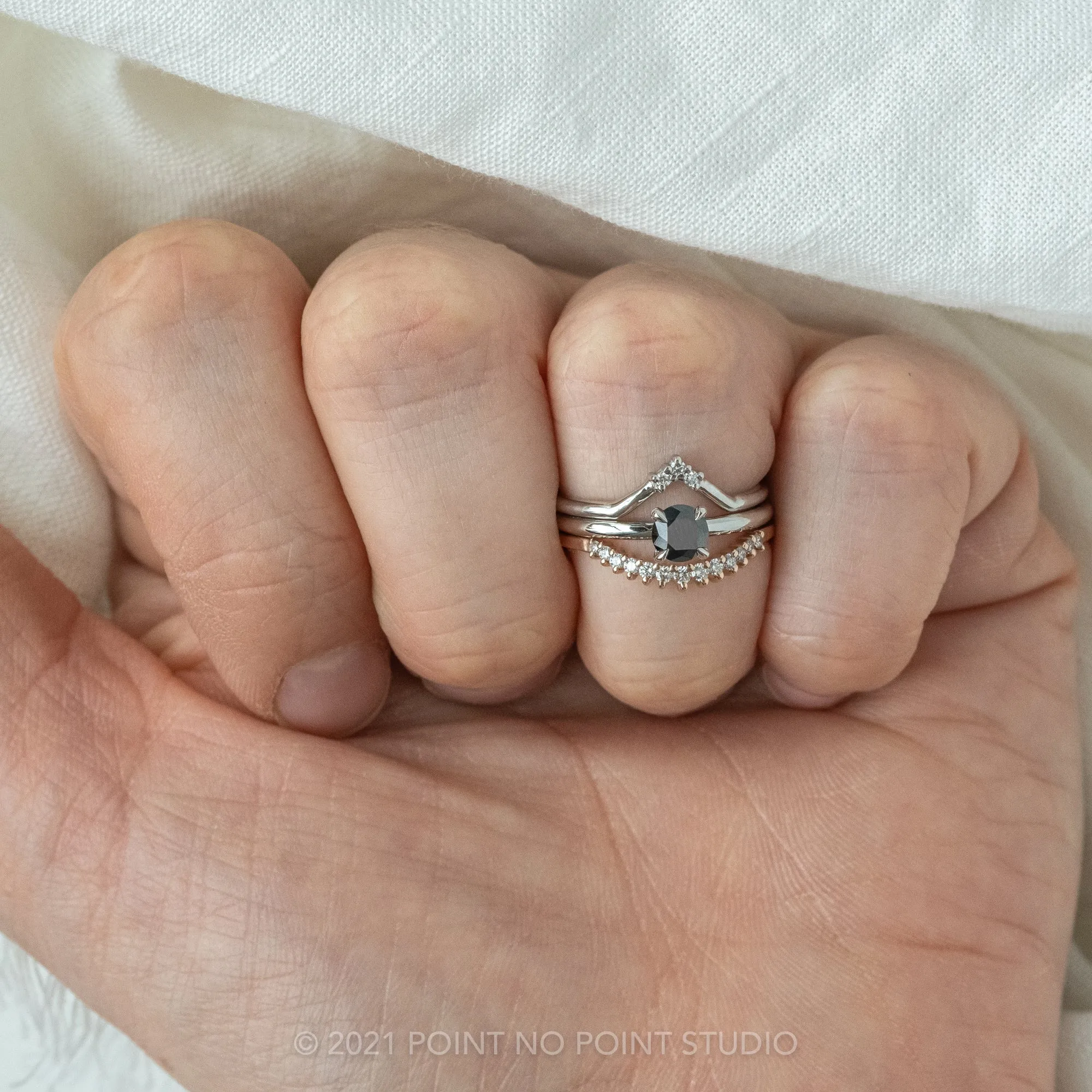 .50 Carat Round Brilliant Cut Black Diamond Engagement Ring, Tulip Jane Setting, 14k White Gold