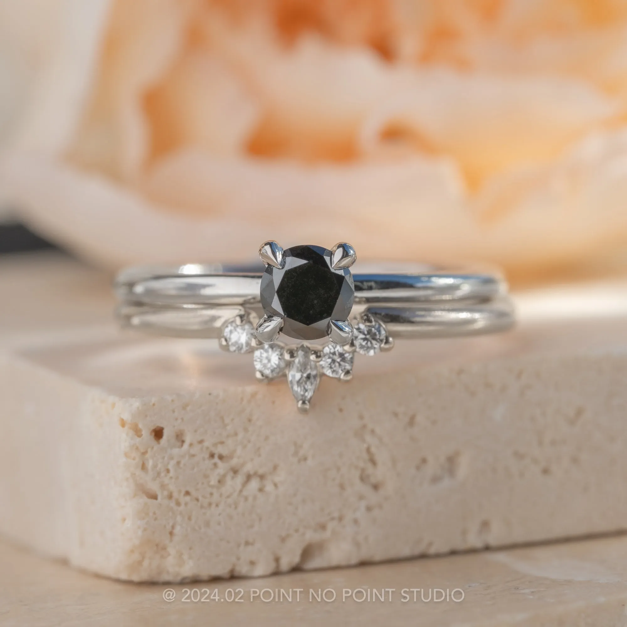 .50 Carat Round Brilliant Cut Black Diamond Engagement Ring, Tulip Jane Setting, 14k White Gold