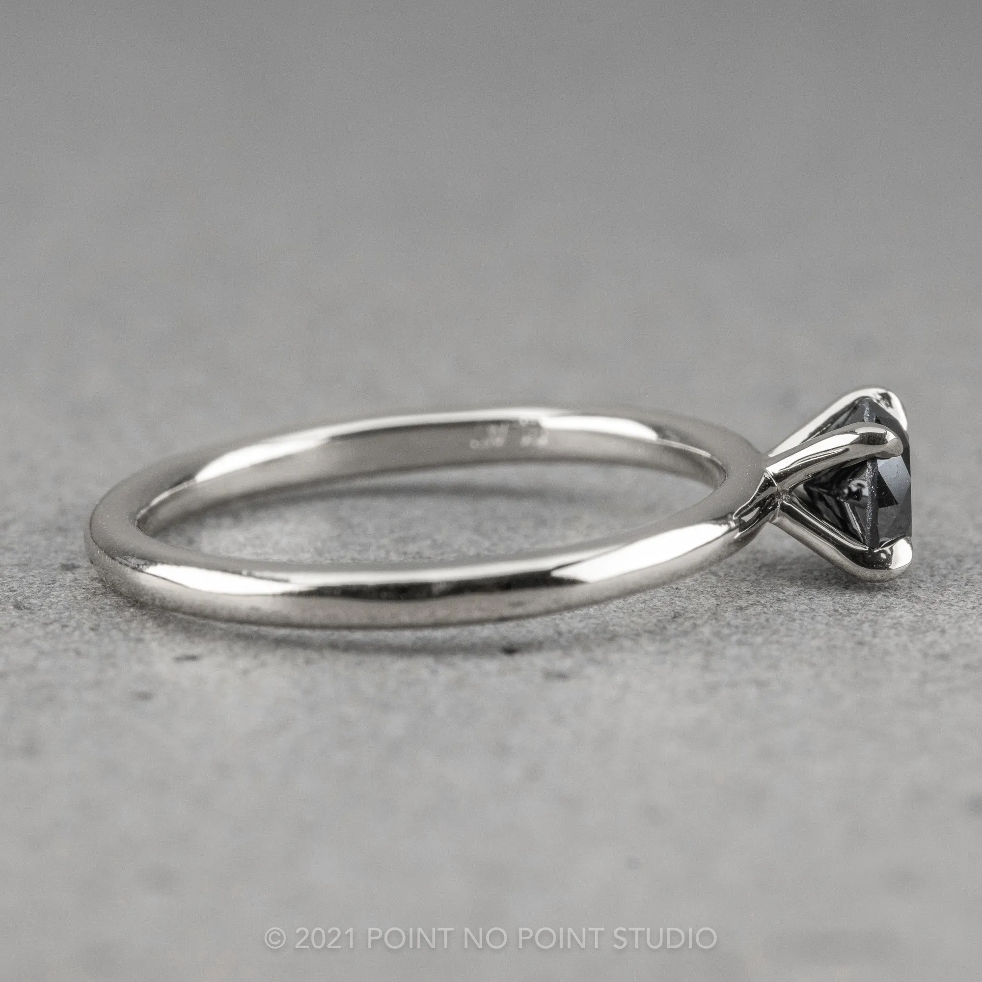 .50 Carat Round Brilliant Cut Black Diamond Engagement Ring, Tulip Jane Setting, 14k White Gold