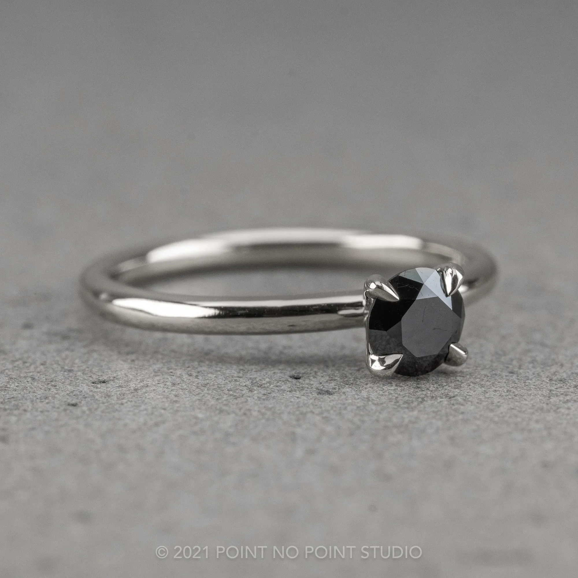 .50 Carat Round Brilliant Cut Black Diamond Engagement Ring, Tulip Jane Setting, 14k White Gold